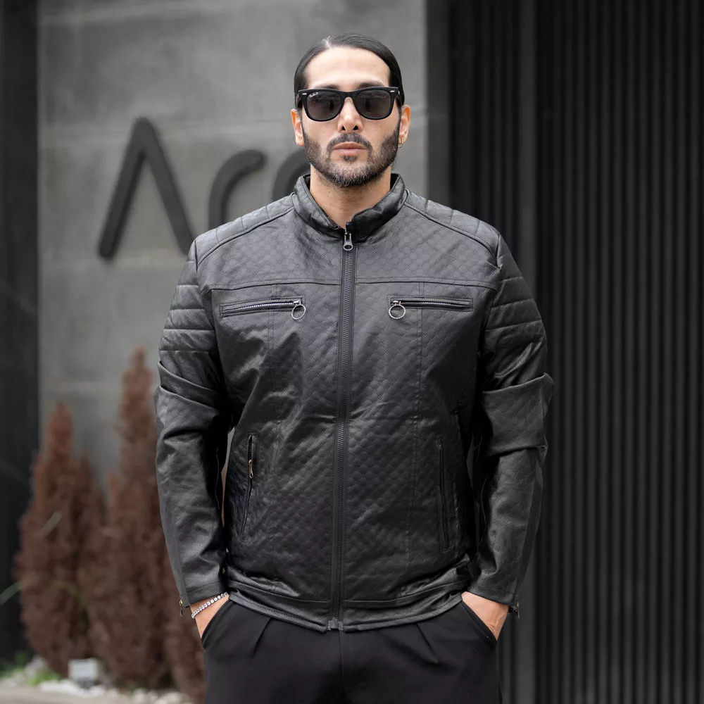 کاپشن چرم مردانه مشکی کد 27714