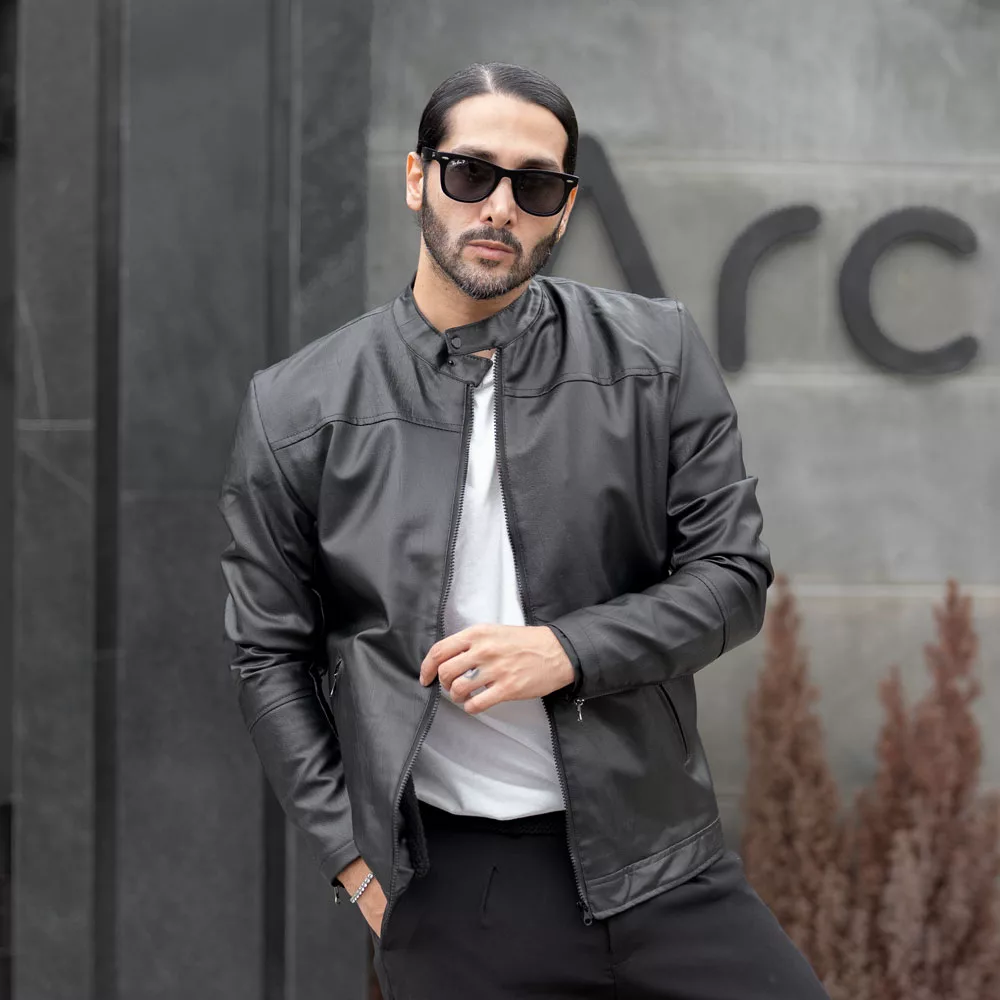 کاپشن چرم مردانه مشکی کد 27707