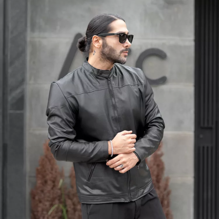کاپشن چرم مردانه مشکی کد 27707
