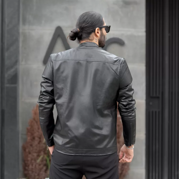 کاپشن چرم مردانه مشکی کد 27707