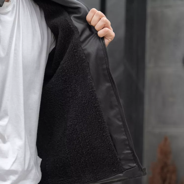 کاپشن چرم مردانه مشکی کد 27707