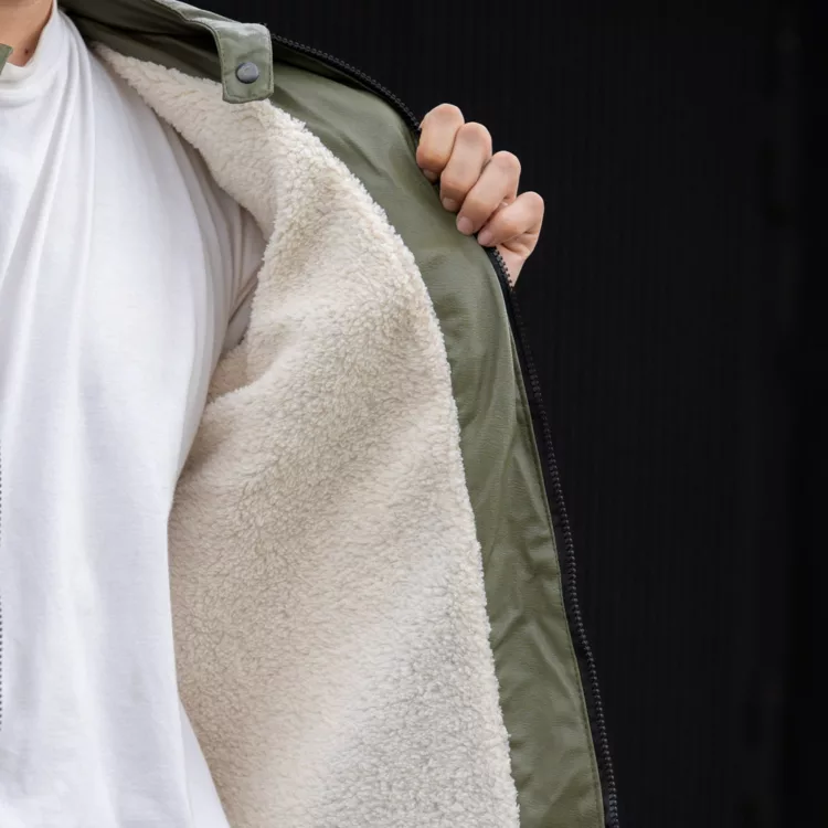 کاپشن چرم مردانه زیتونی کد 27705