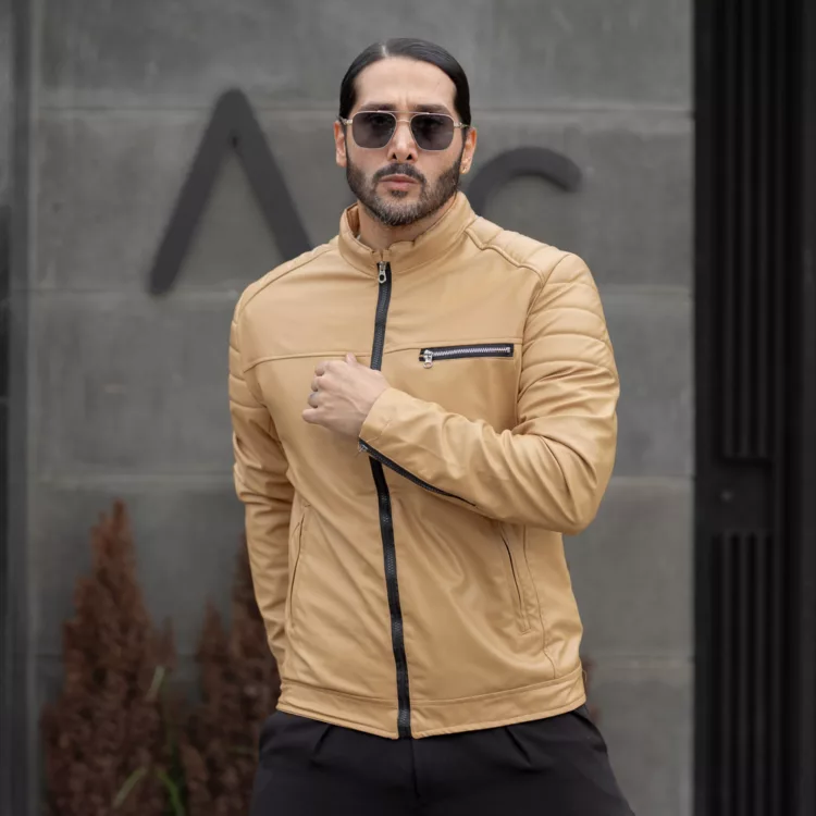 کاپشن چرم مردانه کاراملی کد 27708