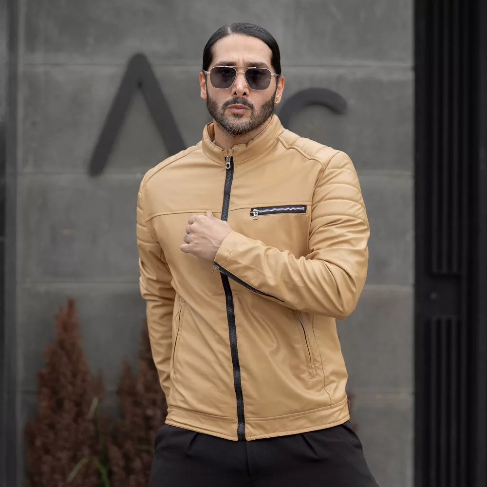 کاپشن چرم مردانه کاراملی کد 27708