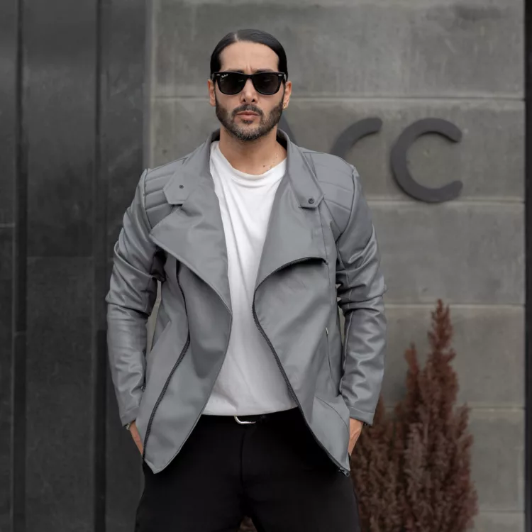 کاپشن چرم مردانه خاکستری کد 27752