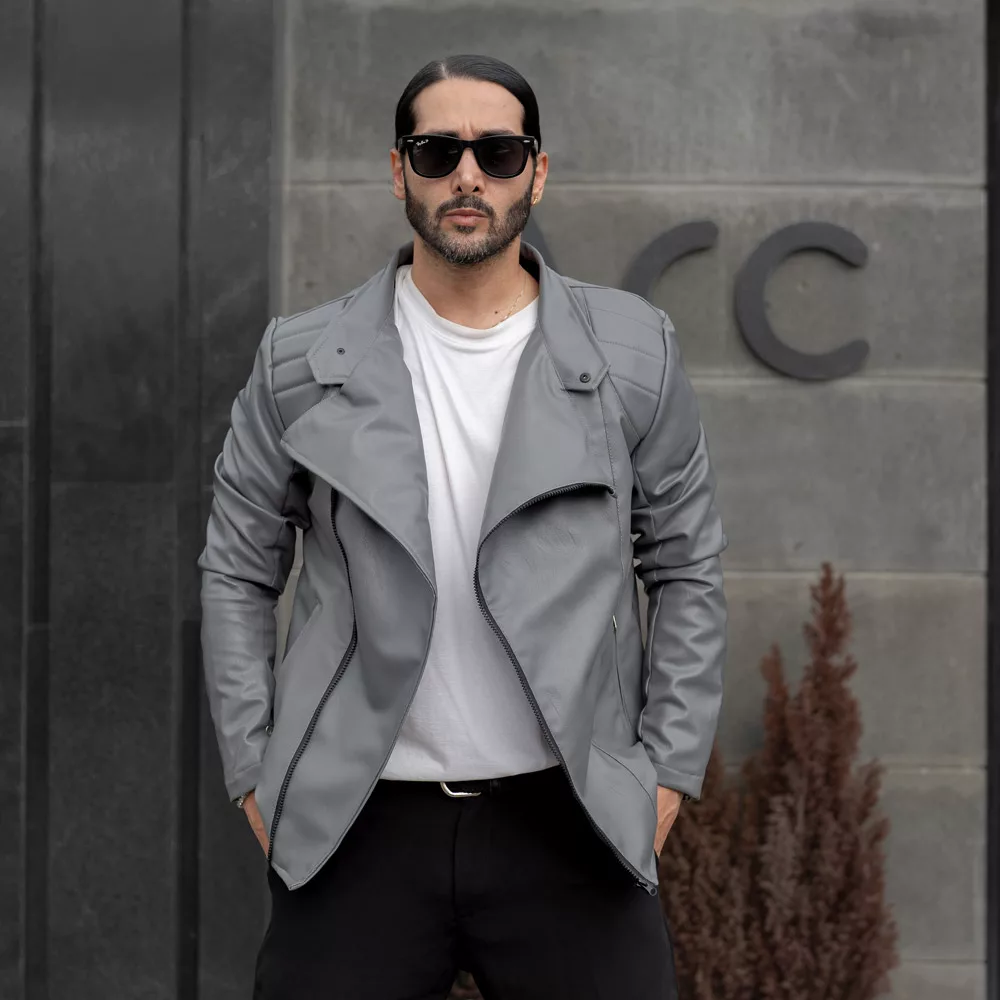 کاپشن چرم مردانه خاکستری کد 27752