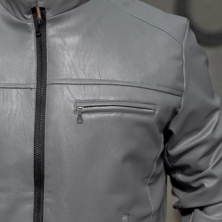 کاپشن چرم سایز بزرگ مردانه خاکستری کد 27614