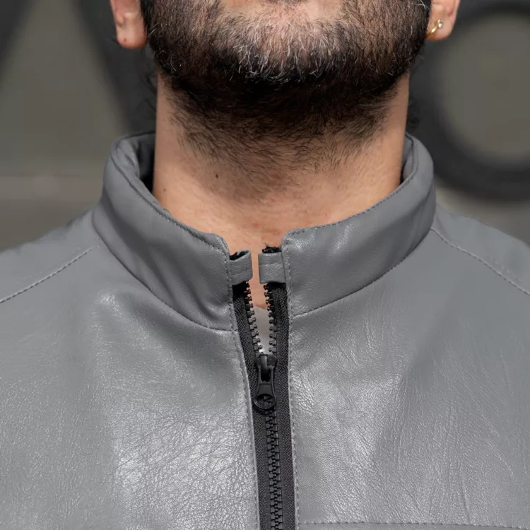 کاپشن چرم سایز بزرگ مردانه خاکستری کد 27614