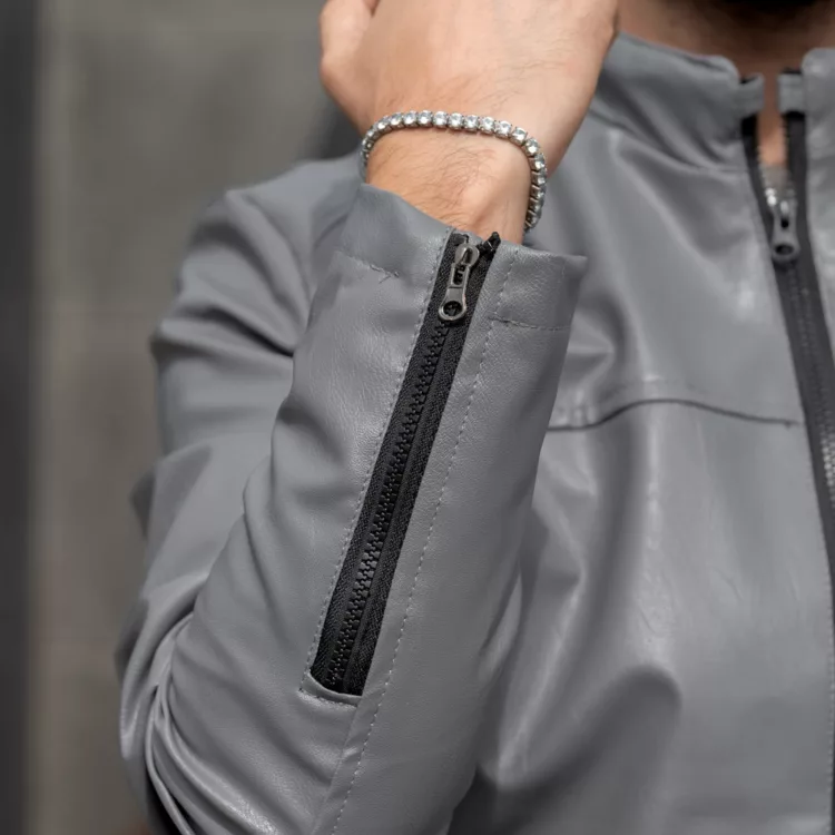 کاپشن چرم سایز بزرگ مردانه خاکستری کد 27614