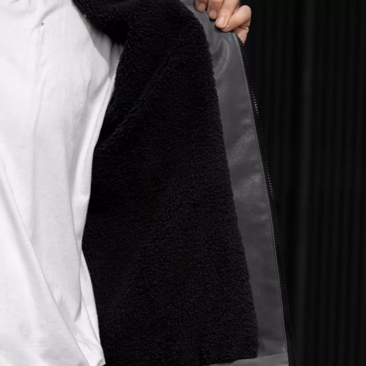 کاپشن چرم سایز بزرگ مردانه خاکستری کد 27614