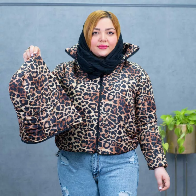 کاپشن دخترانه کلاهدار پلنگی کد 27699