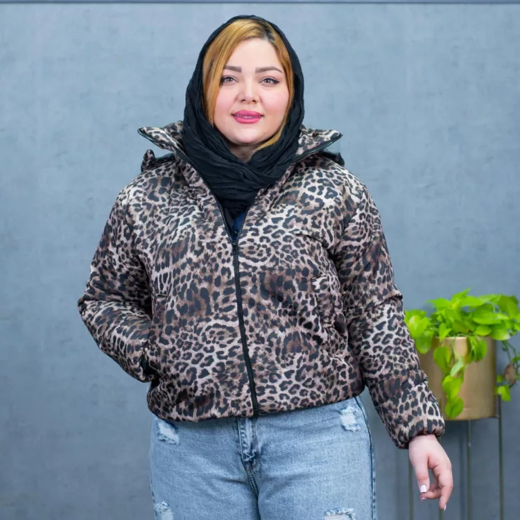 کاپشن دخترانه کلاهدار پلنگی کد 27699
