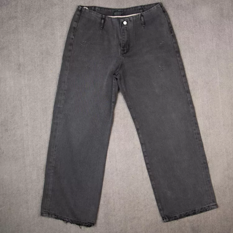 شلوار جین دخترانه نیم بگ خاکستری کد 27774