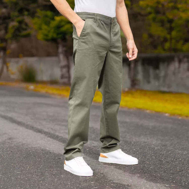 شلوار کتان مردانه پولو زیتونی کد 26615