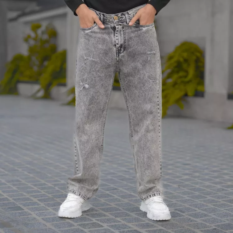 شلوار جین مردانه بگ خاکستری کد 28031