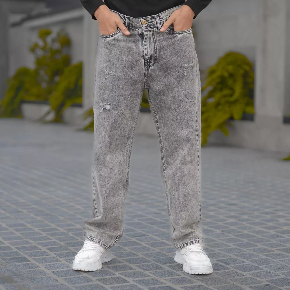 شلوار جین مردانه بگ خاکستری کد 28031