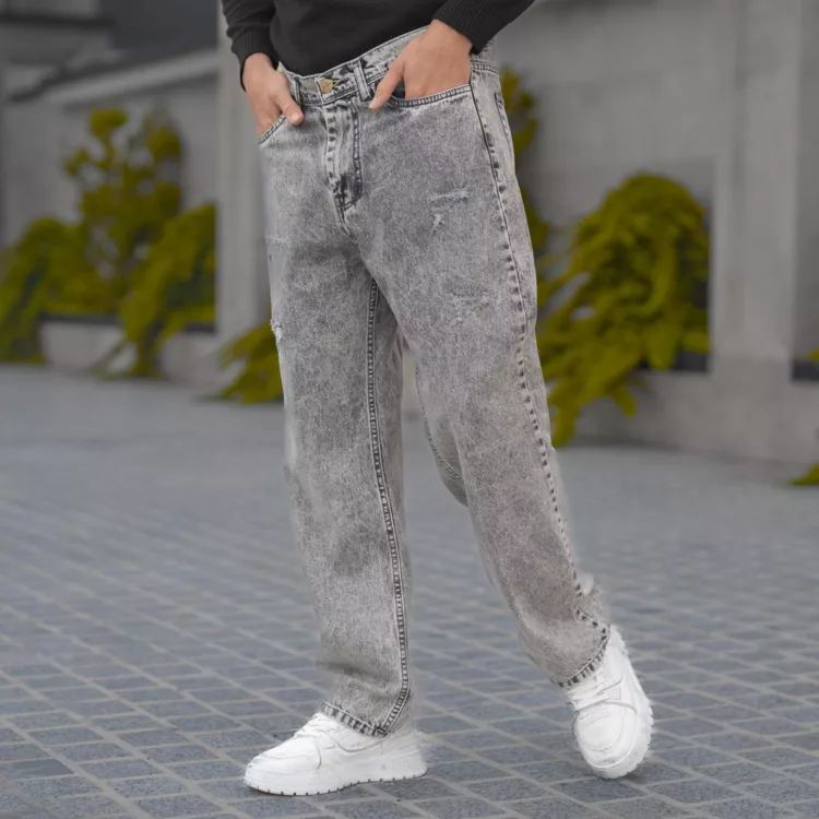 شلوار جین مردانه بگ خاکستری کد 28031