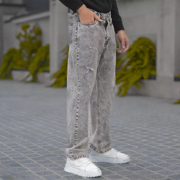 شلوار جین مردانه بگ خاکستری کد 28031