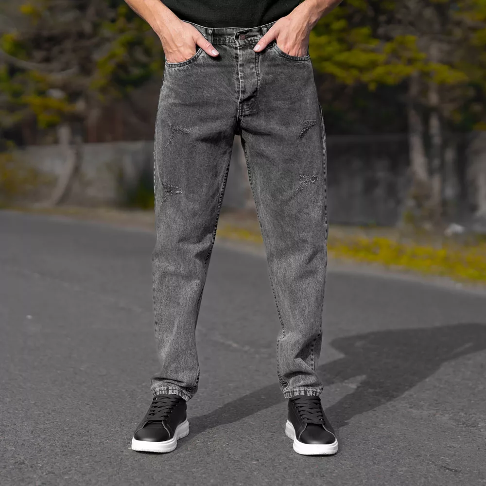 شلوار جین مردانه مام خاکستری کد 28007