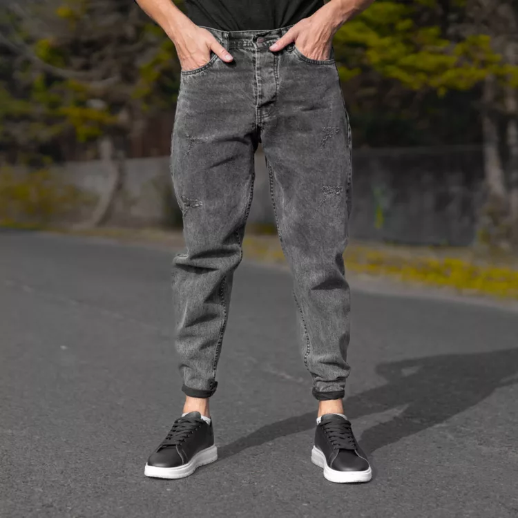 شلوار جین مردانه مام خاکستری کد 28007