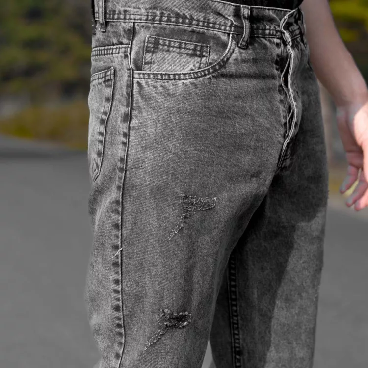 شلوار جین مردانه مام خاکستری کد 28007