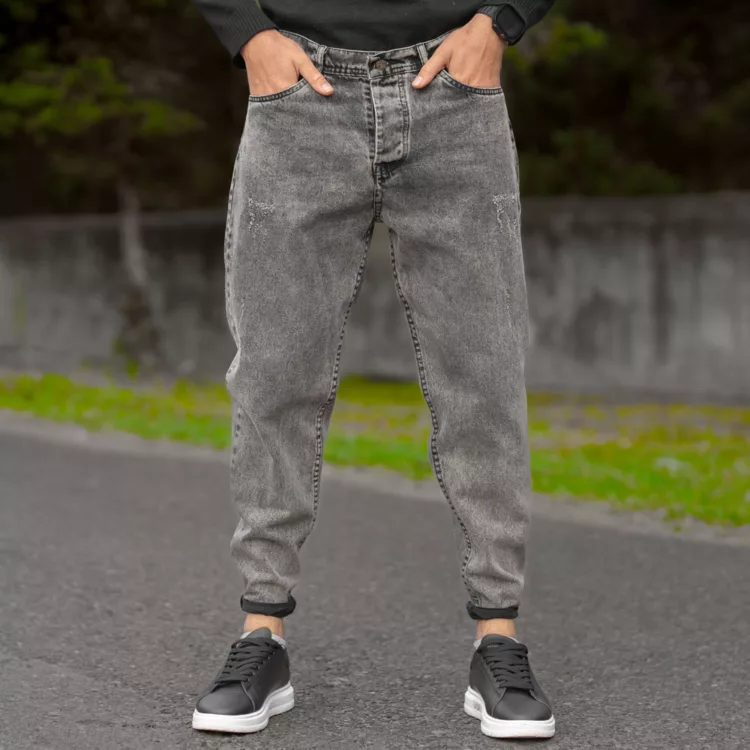 شلوار جین مردانه مام خاکستری کد 28039