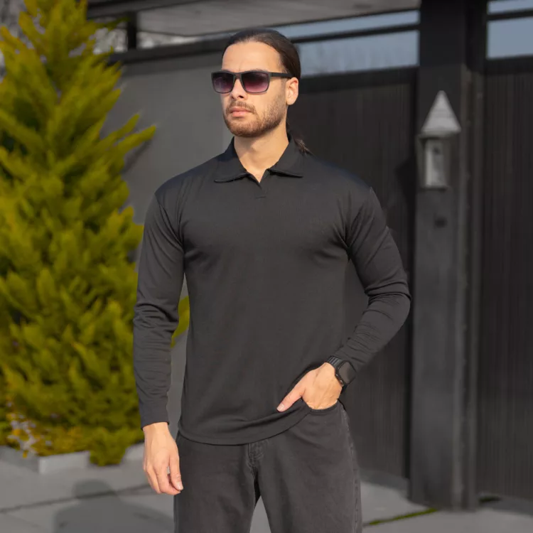 تیشرت یقه دار مردانه مشکی کد 27709