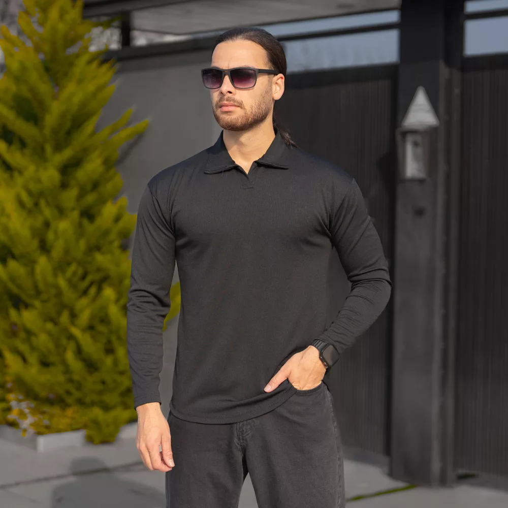 تیشرت یقه دار مردانه مشکی کد 27709