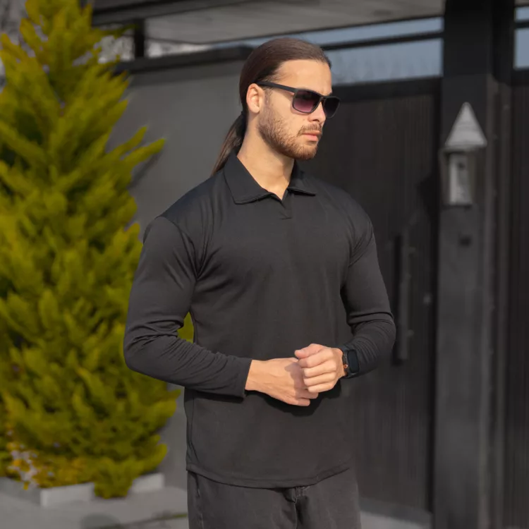 تیشرت یقه دار مردانه مشکی کد 27709