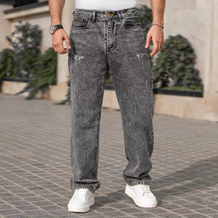 شلوار جین مردانه بگ خاکستری کد 28042