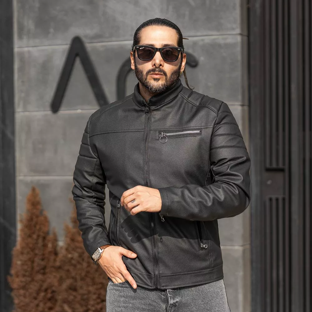 کاپشن چرم مردانه مشکی کد 28198