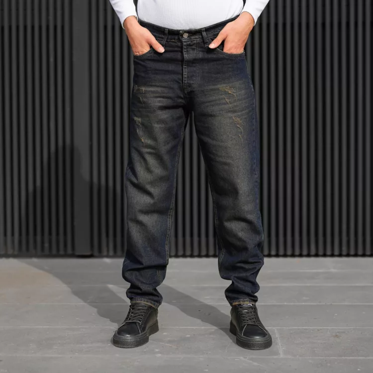 شلوار جین مردانه مام سرمه ای کد 28116