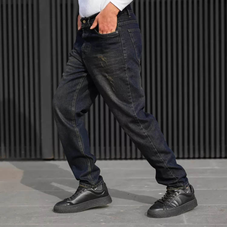 شلوار جین مردانه مام سرمه ای کد 28116