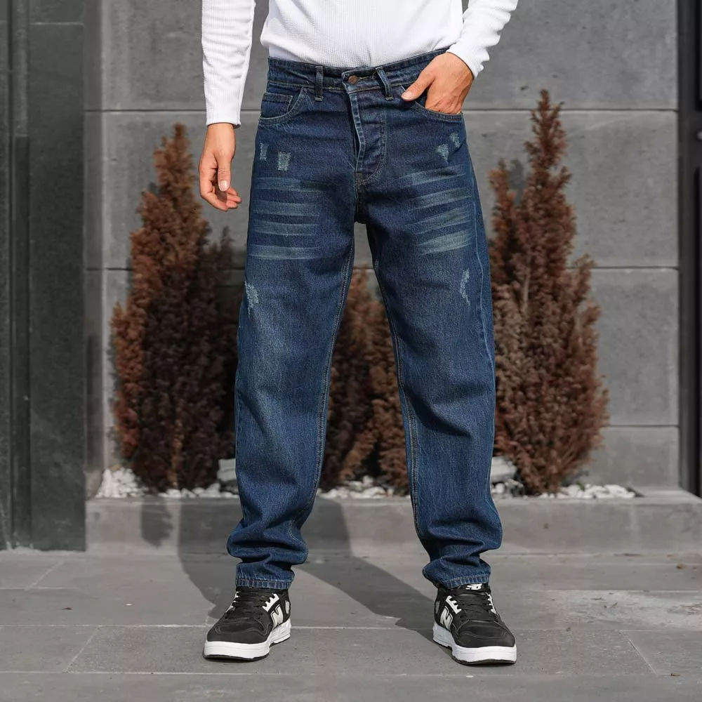 شلوار جین مردانه مام آبی تیره کد 28132