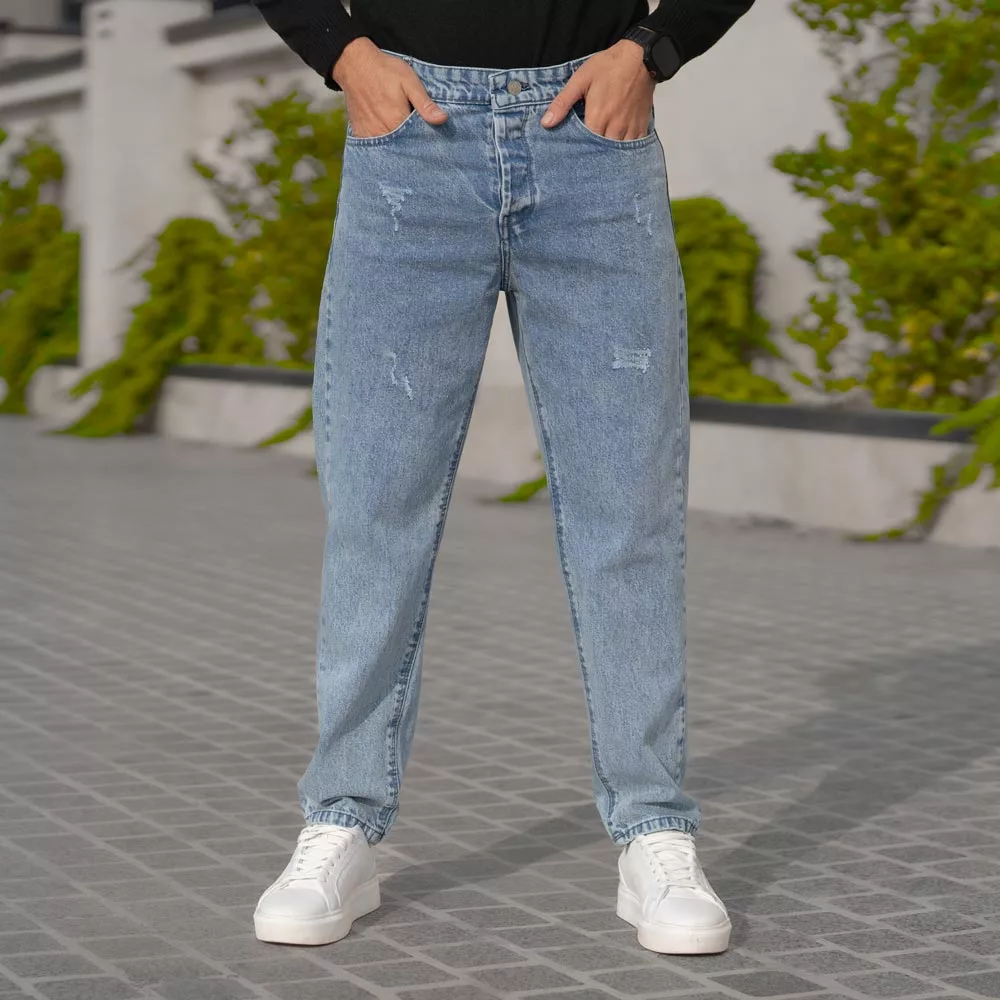 شلوار جین مردانه مام آبی کد 28170