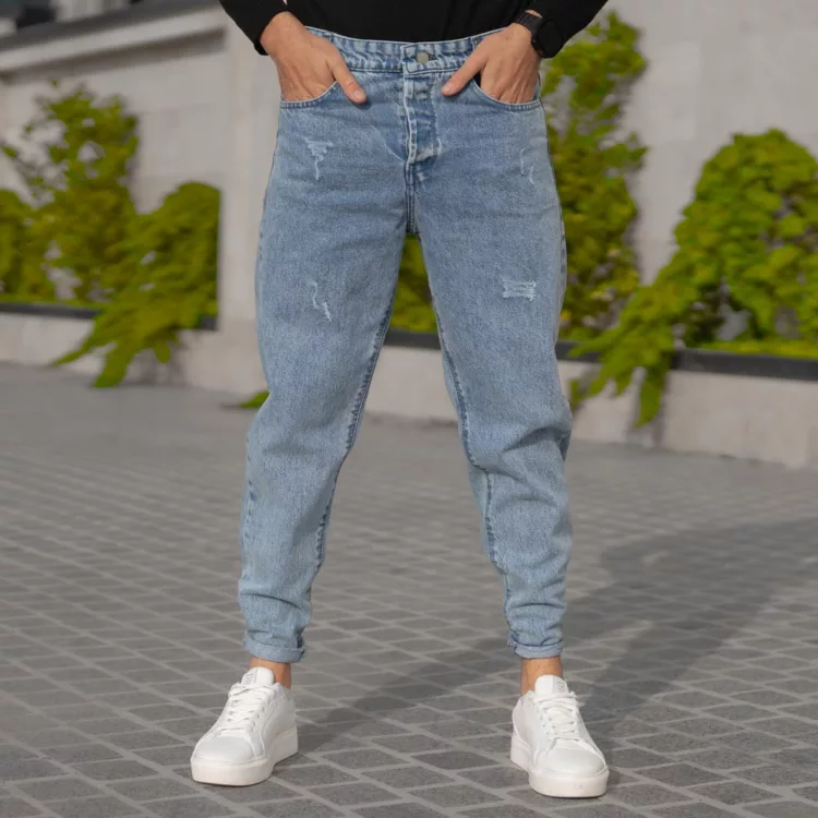 شلوار جین مردانه مام آبی کد 28170