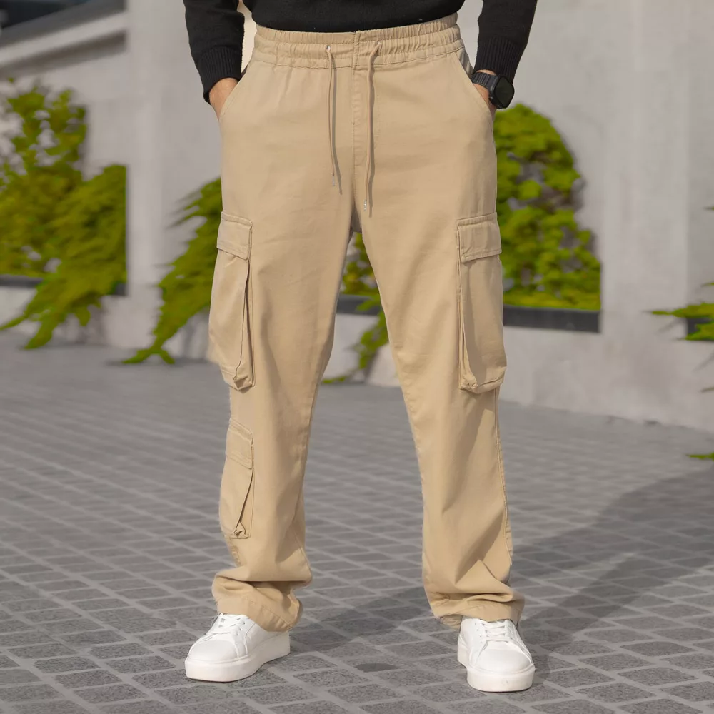 شلوار اسلش مردانه کارگو کرم کد 28189