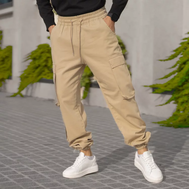 شلوار اسلش مردانه کارگو کرم کد 28189