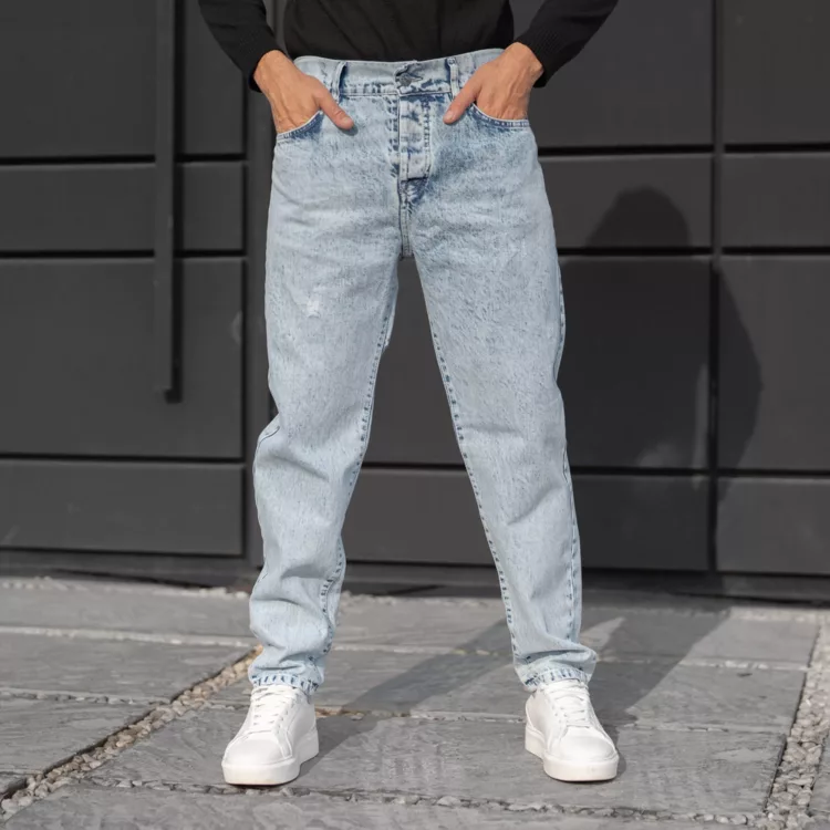 شلوار جین مردانه مام آبی روشن کد 28230