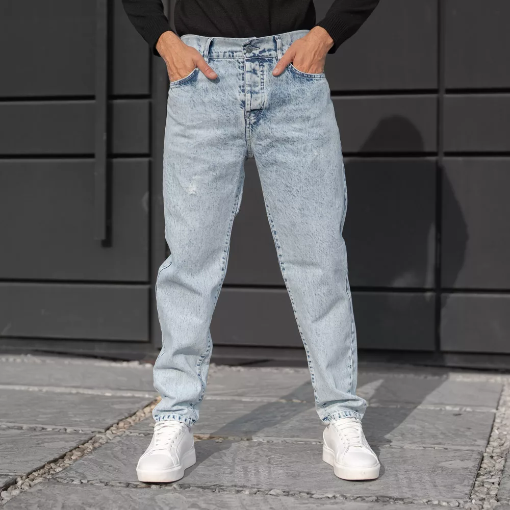 شلوار جین مردانه مام آبی روشن کد 28230