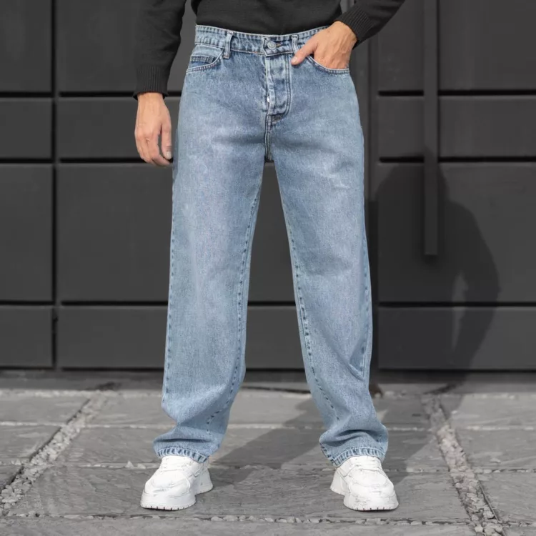 شلوار جین مردانه بگ آبی روشن کد 28225