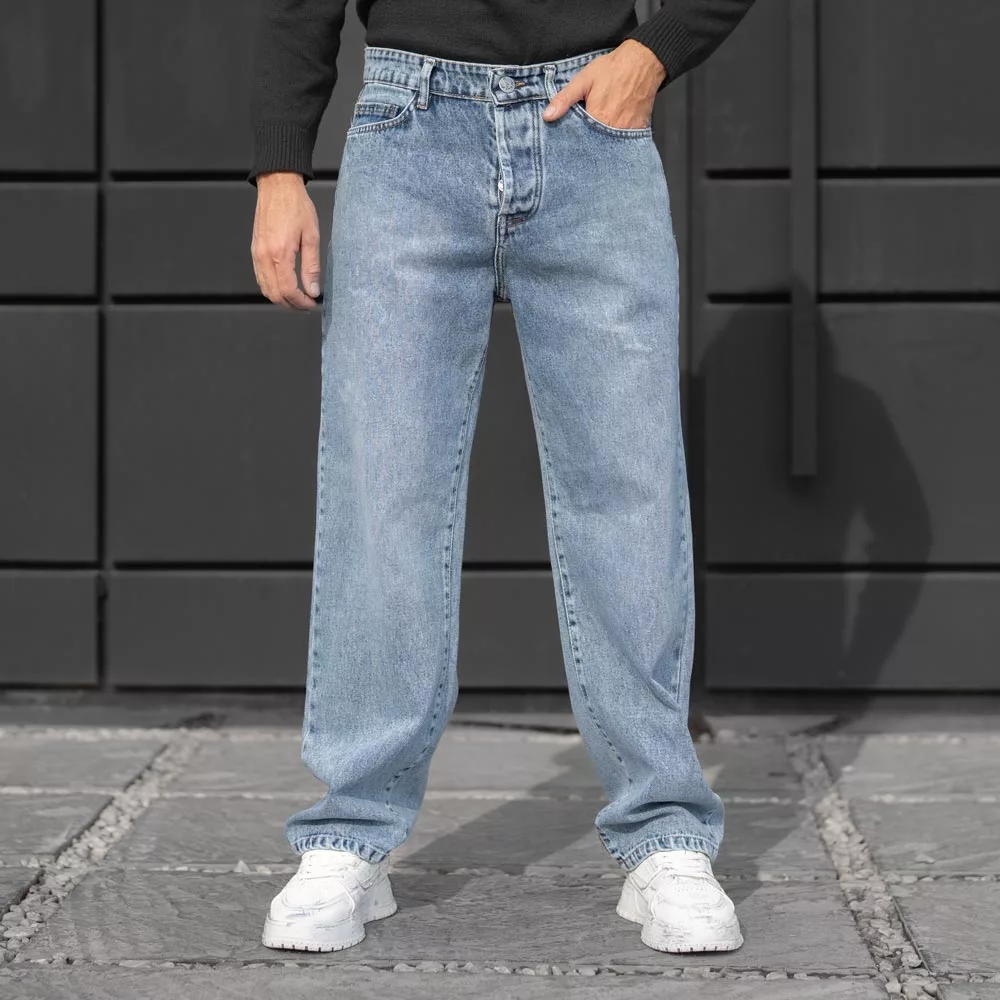 شلوار جین مردانه بگ آبی روشن کد 28225