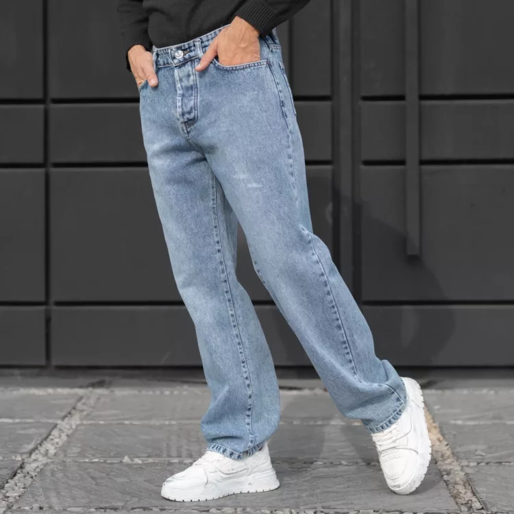 شلوار جین مردانه بگ آبی روشن کد 28225