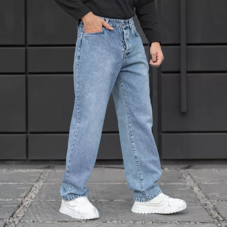 شلوار جین مردانه بگ آبی روشن کد 28225