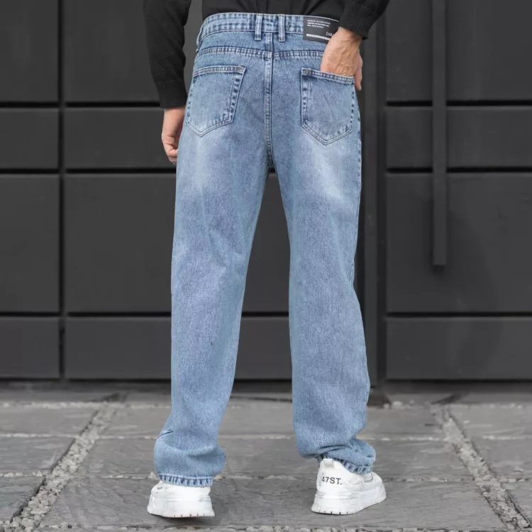 شلوار جین مردانه بگ آبی روشن کد 28225