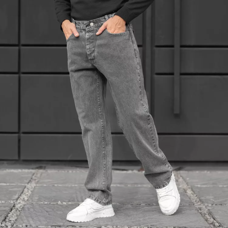 شلوار جین مردانه بگ خاکستری کد 28231