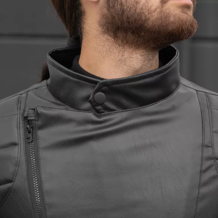 کاپشن مردانه چرم زیپ کج مشکی کد 28215