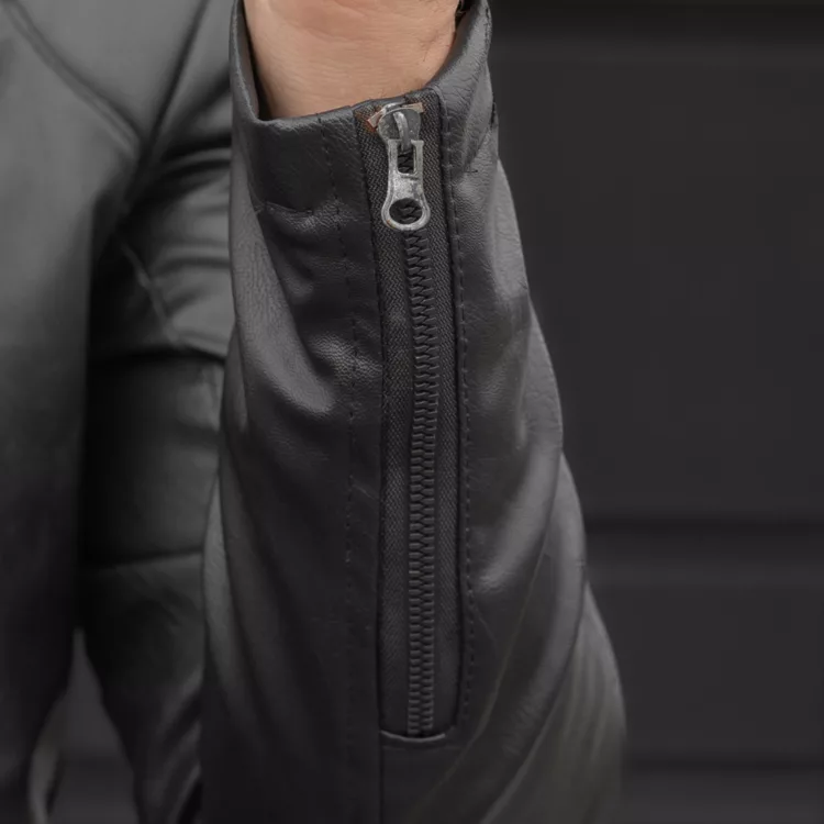 کاپشن مردانه چرم زیپ کج مشکی کد 28215