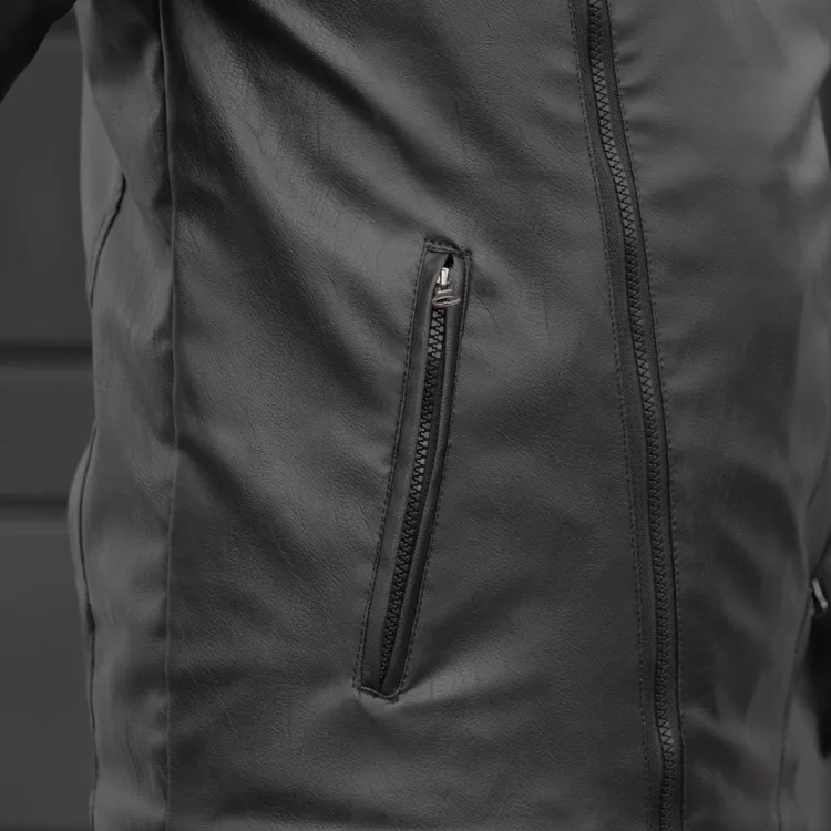 کاپشن مردانه چرم زیپ کج مشکی کد 28215