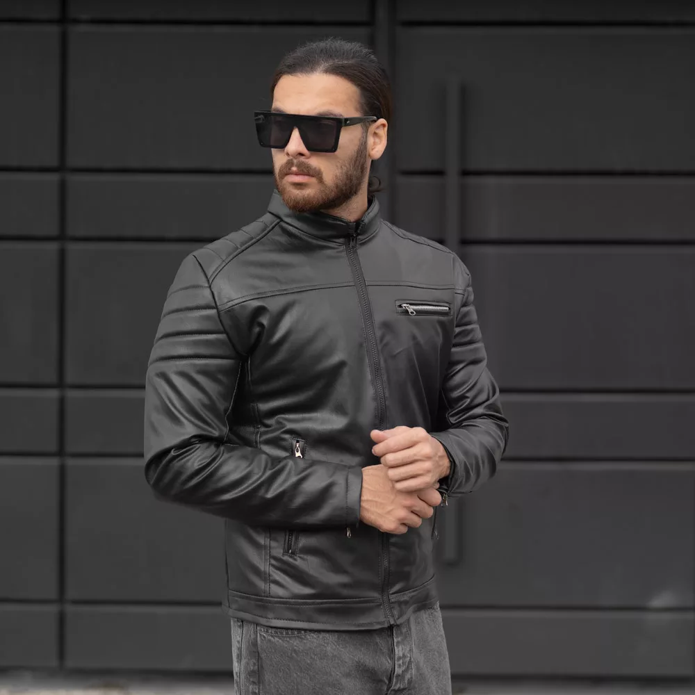 کاپشن مردانه چرم مشکی کد 28216